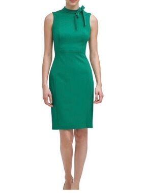 💚 NWT! Green CALVIN KLEIN Tie Neck Sleeveless Dress - Size 6